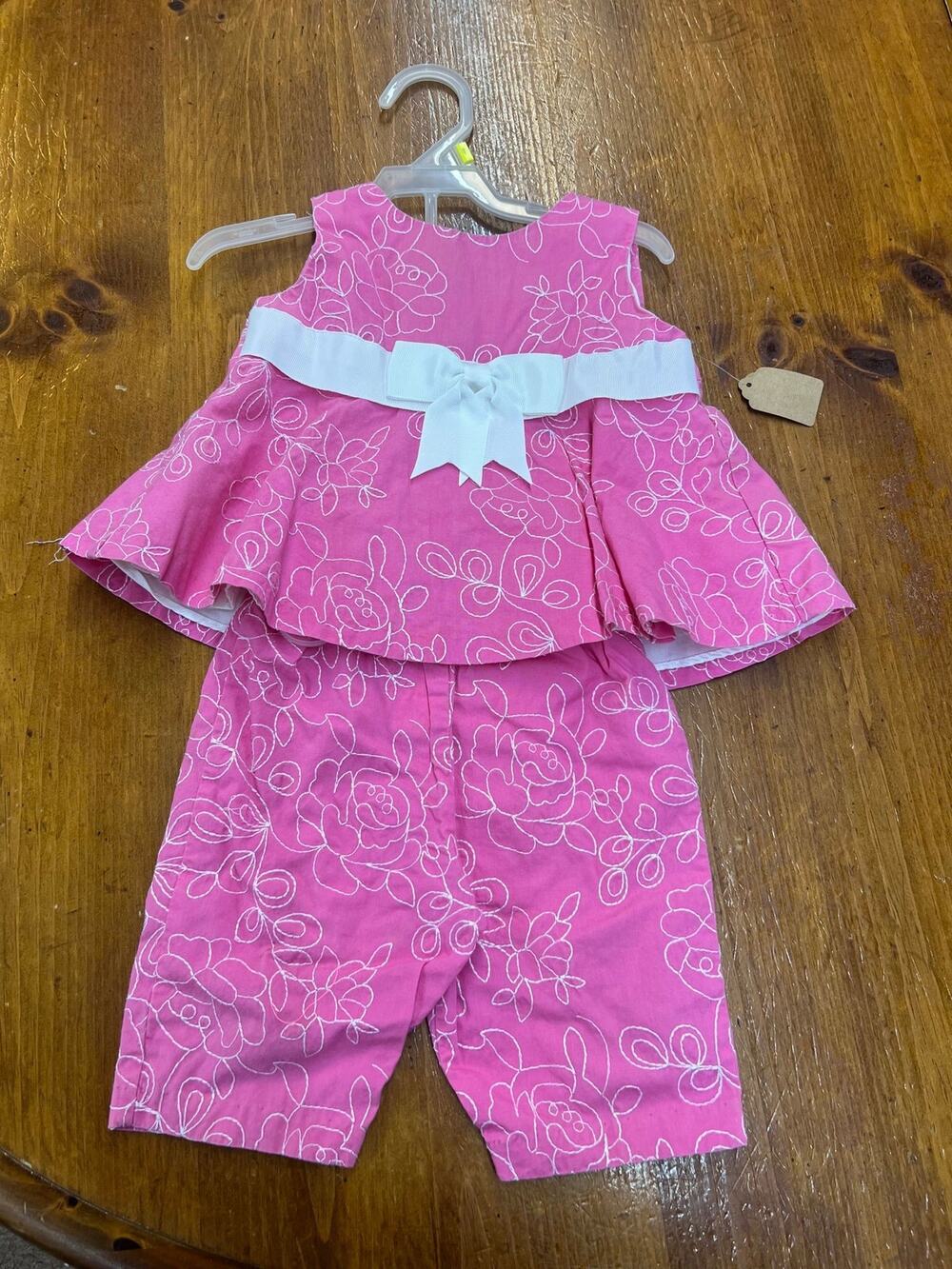 Rare Editions Pink Floral Embroidered Top & Matching Pants Set – 18m 2pc